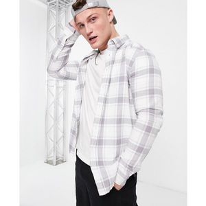 ASOS DESIGN Men’s Regular Fit Plaid Shirt in Gray (size: M)